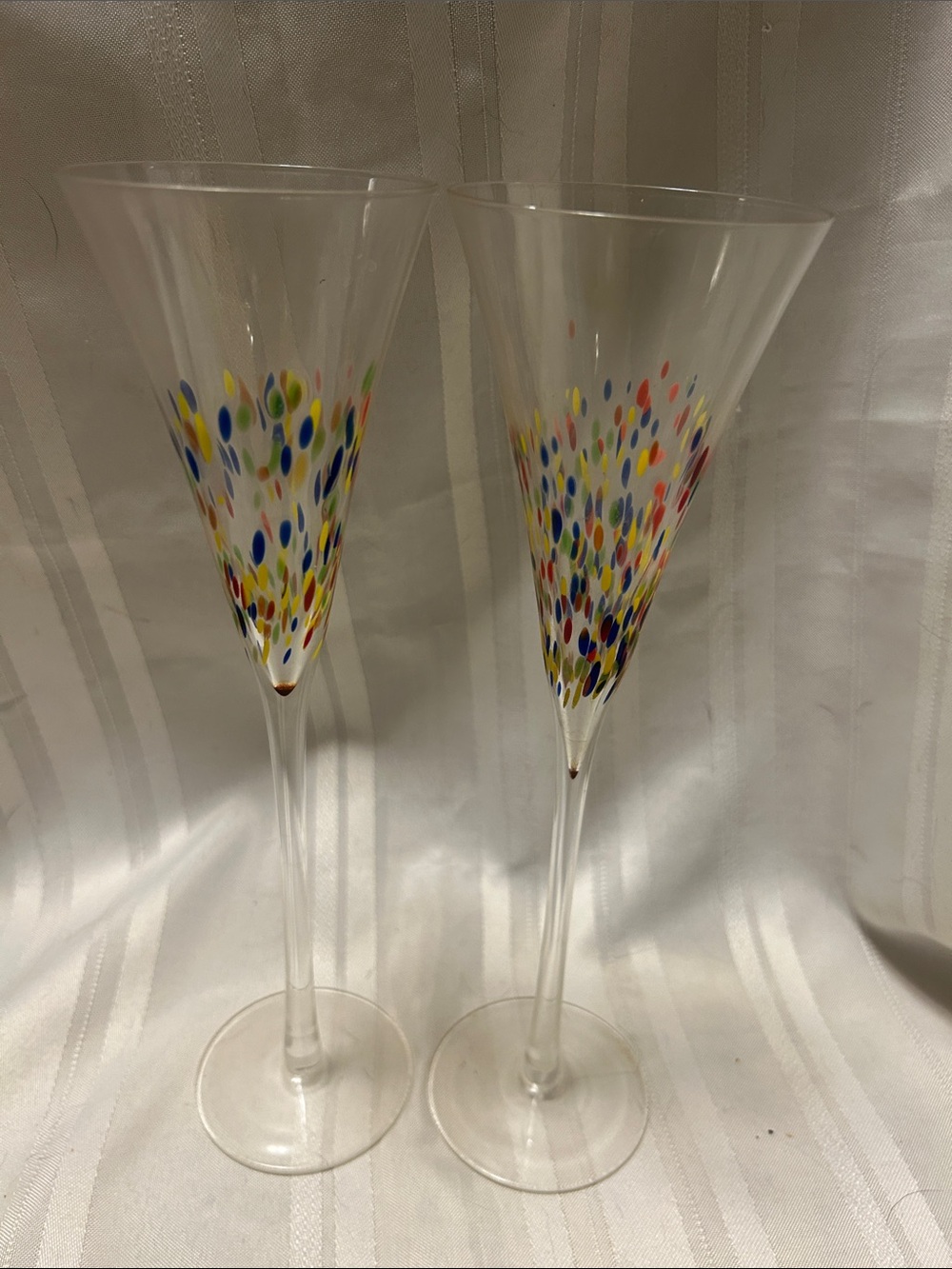 Set of Hand-Blown Multicolor Confetti Pattern Champagne Flutes